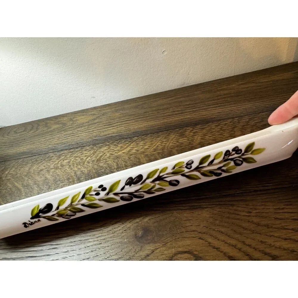 Gorgeous olive serving tray; France - hand painted Olive Fantasy Collection